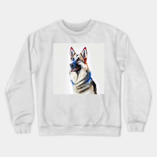 [AI Art] Red, blue and white German Shepherd Crewneck Sweatshirt by Sissely